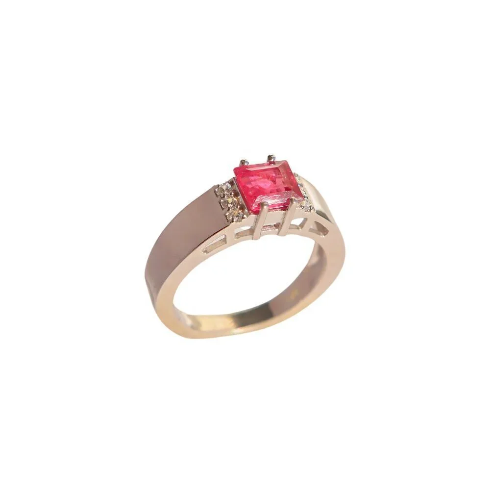 Genuine Pink Tourmaline Ring with CZ in 925 Sterling Silver